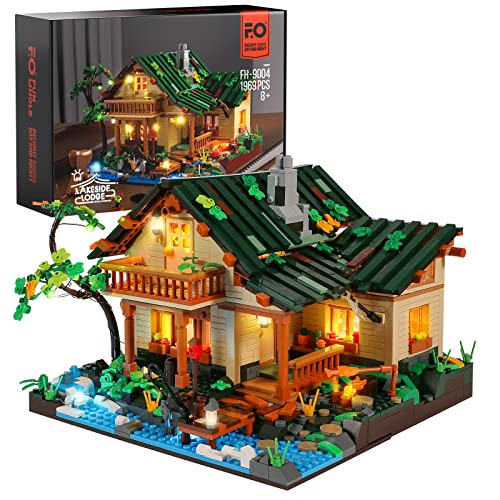 FUNWHOLE Lakeside Cabin Set da costruzione per Adulti: LED incluso Modellino Mattoncini da Costruzione compatibile con i set Lego Regalo (1969 PCS)