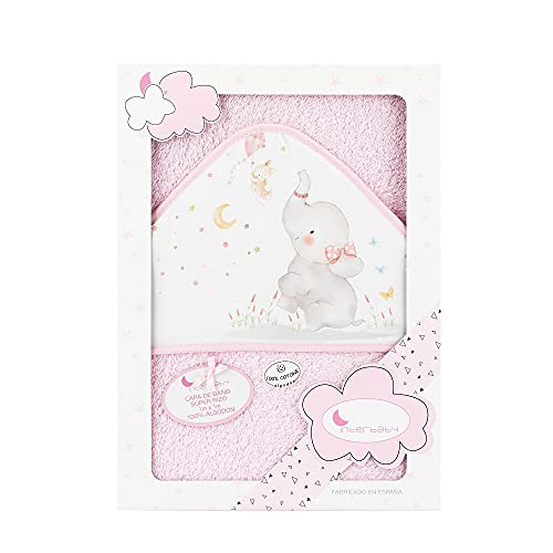 Interbaby Asciugamano con cappuccio per neonato ELEFANTE in cotone, rosa - 560 g