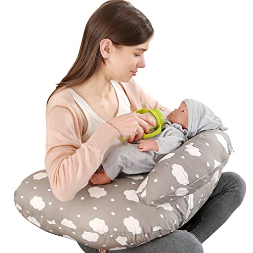 LabTEC Cuscino Allattamento al seno con cinturino in vita regolabile e recinzione di sicurezza, federa rimovibile in 100% cotone, regalo per la gravidanza