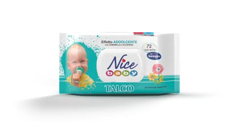 Nice - Salviette Detergenti per Bambini e Neonati - Con Camomilla e Glicerina - Profumazione Delicata al Talco - Dermatologicamente Testate - Formato: 72 Salviette -