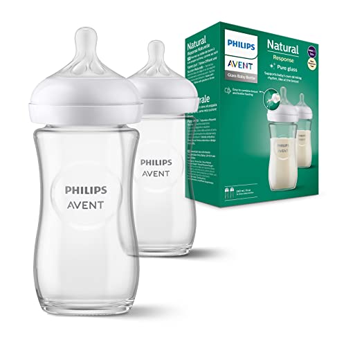 Philips Avent Biberon Natural Response in vetro - 2 biberon da 240 ml, senza BPA, per neonati da 1 mese in su (modello SCY933/02)