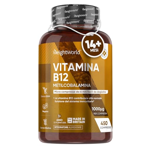 Vitamina B12 1000mcg ad Alto Dosaggio, 450 Micro Compresse di B12 Vitamina (14+ Mesi), Metilcobalamina B12 Vegana, 1 Compressa al Giorno, Vitamina B 12 Contribuisce al Normale Metabolismo Energetico
